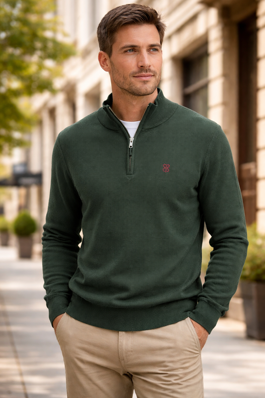 Ace'd Knit Quarter Zip /Heart on Your Sleeve