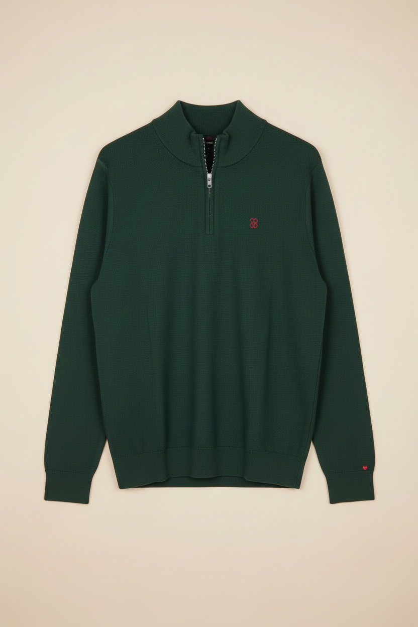 Ace'd Knit Quarter Zip /Heart on Your Sleeve