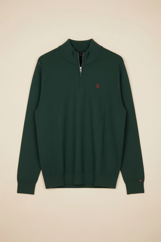 Ace'd Knit Quarter Zip /Heart on Your Sleeve