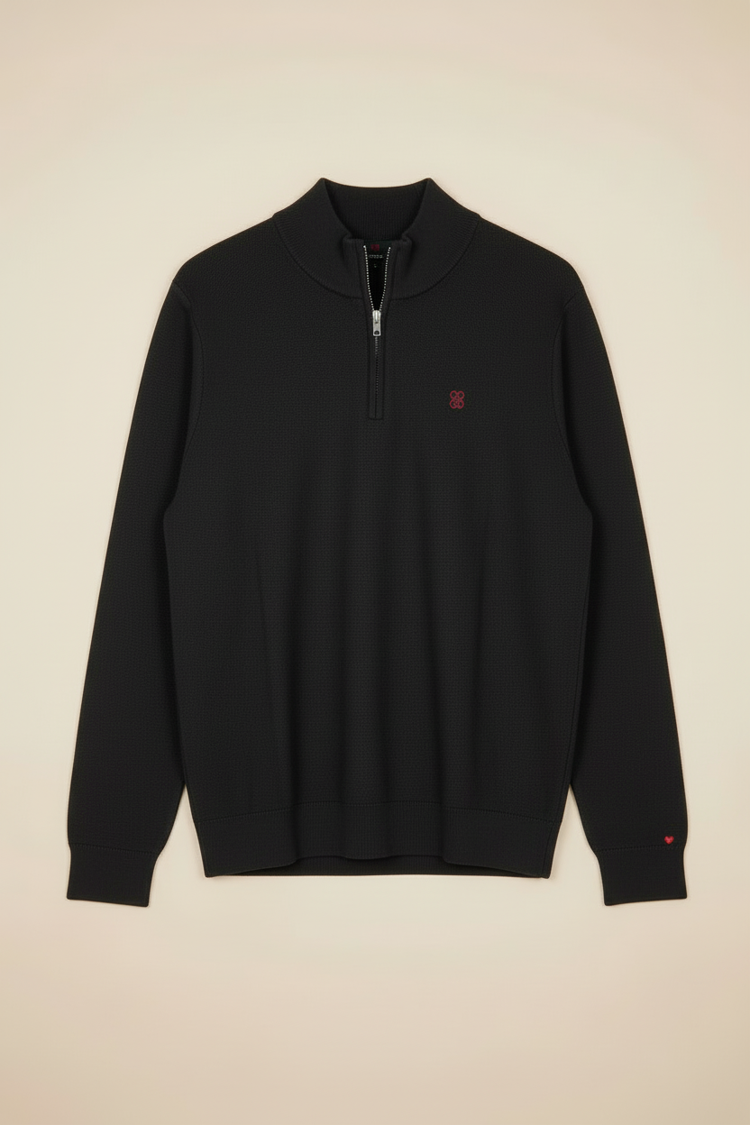 Ace'd Knit Quarter Zip /Heart on Your Sleeve